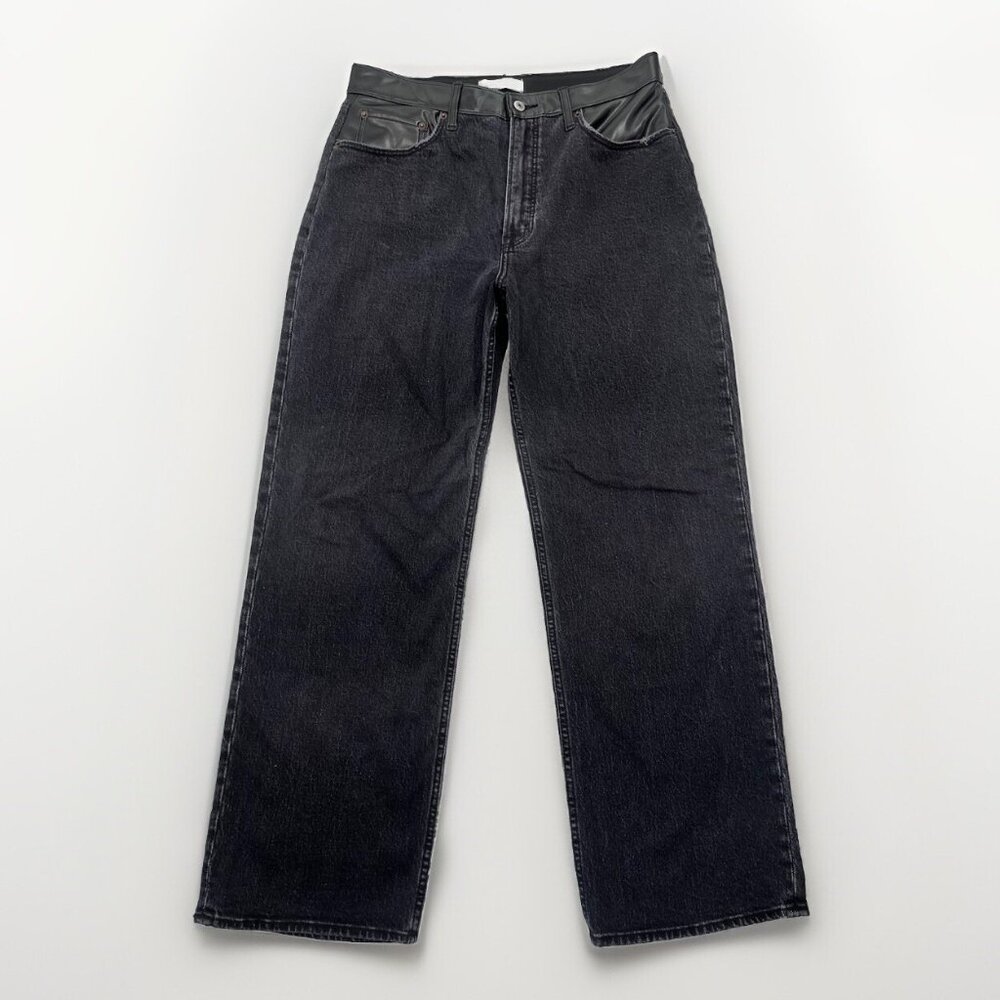 ABERCROMBIE & FITCH Women 31/12R Denim Black Leather Waist Jeans High Rise
